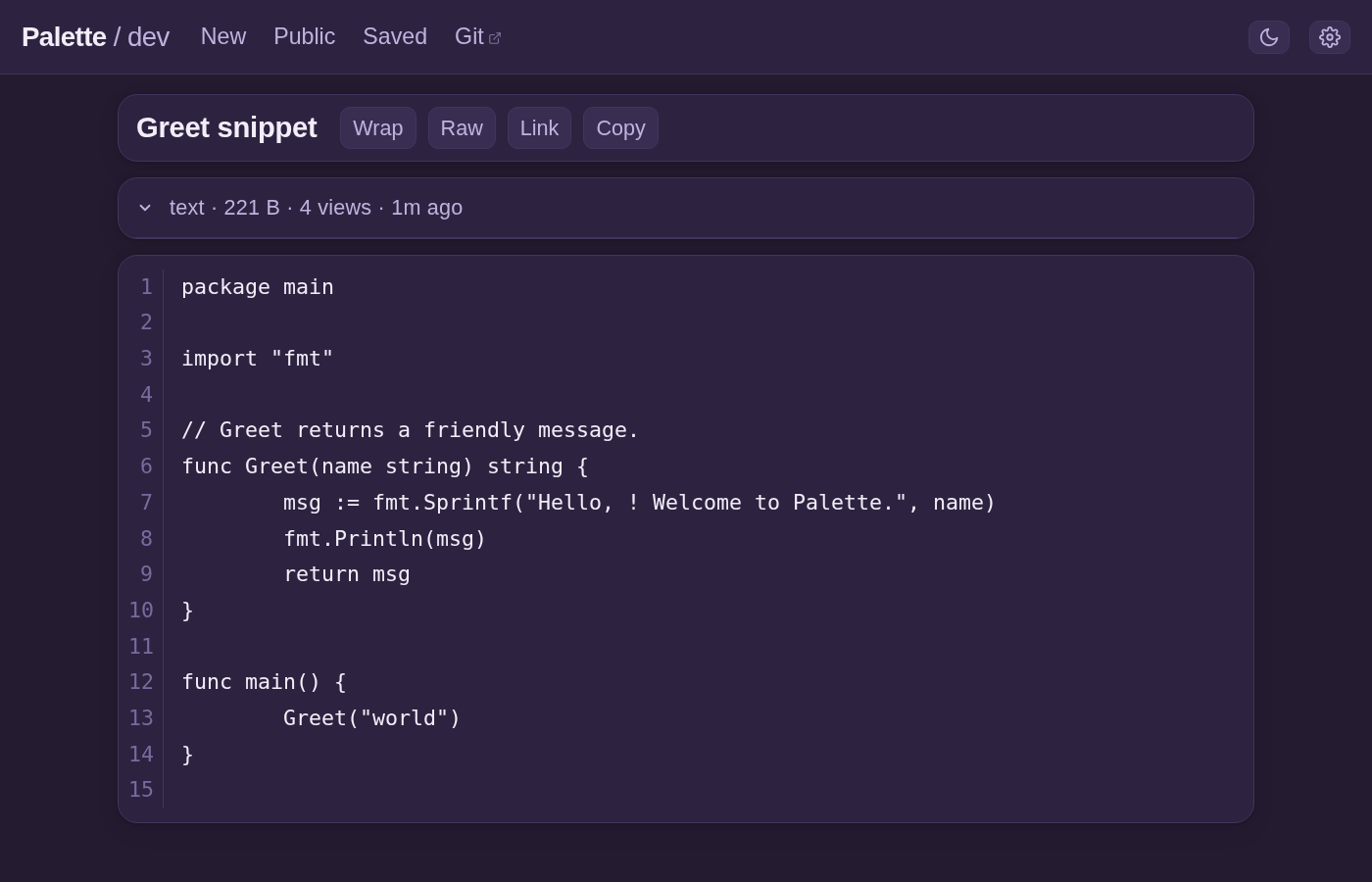 Paste view in midnight (dark)